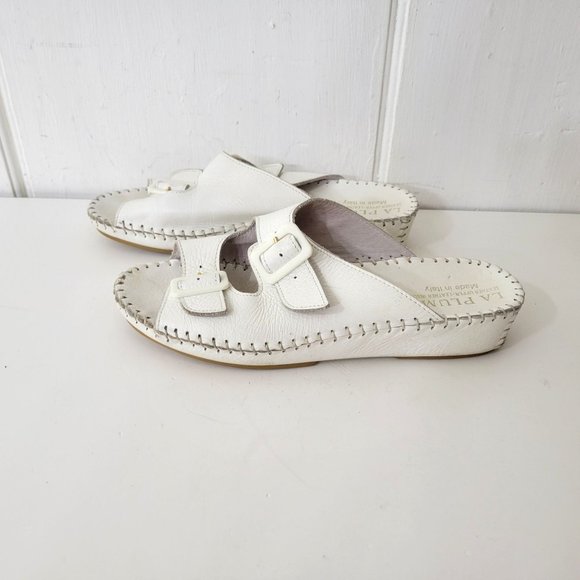 La Plume White Leather Slip On Sandals Made in Italy - Picture 1 of 7